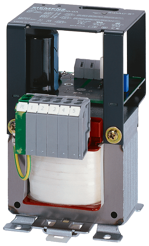 power supply; phases: 1; Pn(kW): 0.06; Upri(V): 400-230+/-15; Usec(V DC): 24; Isec(A DC): 2.5/3 (60/40 CEL); F(Hz): 50...60; vector group/shielding winding: II0 /0; protection class: I; temperature rise/insulation class: 60 /B; W(%): 5; IP00; connection: screw connection; mounting: screws / DIN rail; EN 61558-2-6 by Siemens