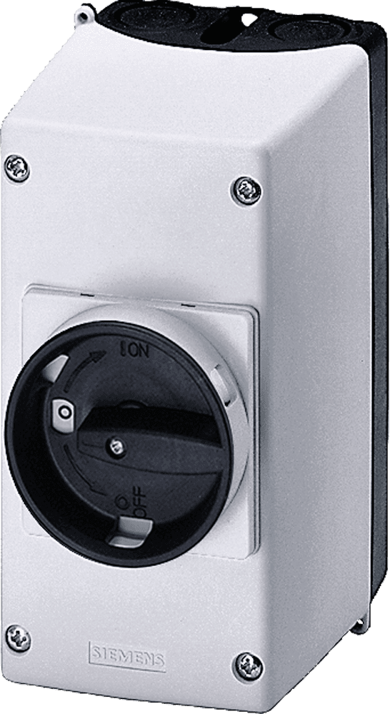 Molded-plastic enclosure for surface mounting Degree of protection IP55 with N and PE terminal Can be locked in O position 54 mm with metric cable gland No UL/CSA approval by Siemens