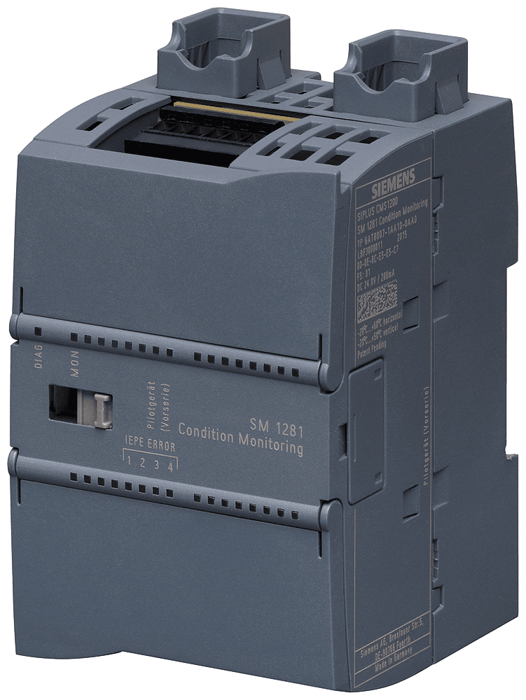 SIPLUS CMS1200 SM1281 condition monitoring for SIMATIC S7-1200 4 IEPE vibration channels 1 digital input for rotational speed acquisition by Siemens