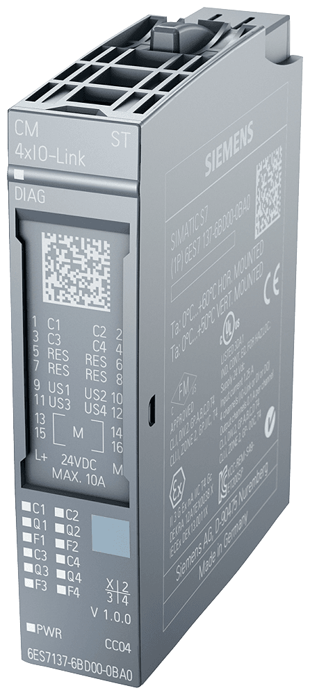 SIPLUS ET 200SP CM 4xIO-LINK based on 6ES7137-6BD00-0BA0 with conformal coating by Siemens