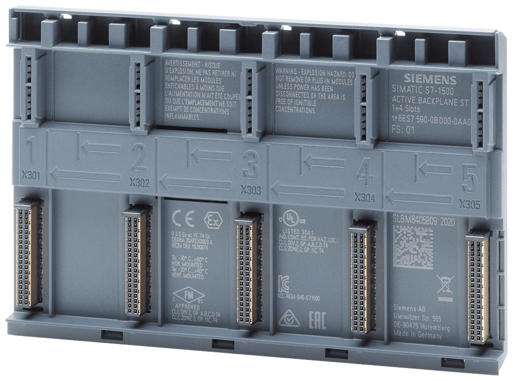 SIPLUS S7-1500 act. backplane 4 slot rail based on: 6ES7590-0BD00-0AA0 with conformal coating by Siemens