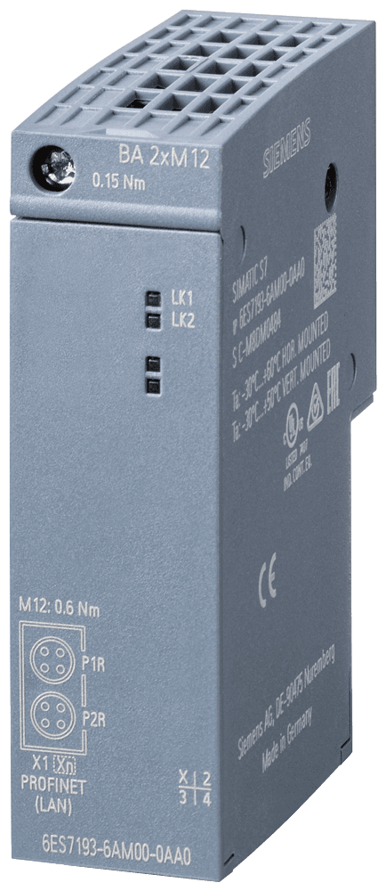 SIPLUS ET 200SP BA 2xM12 based on 6ES7193-6AM00-0AA0 with conformal coating by Siemens