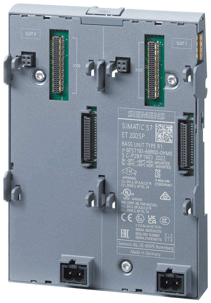 SIPLUS ET 200SP BU type M0 based on 6ES7193-6BR00-0HM0 BU type M0 -40...+70 °C . with 2 slots for holding R1-capable interface modules IM 155-6 PN R1 including server module by Siemens
