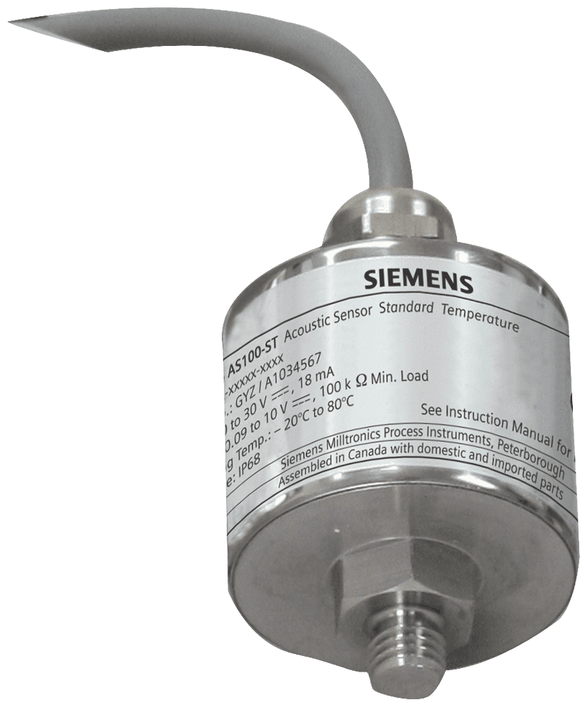 Sitrans AS100: acoustic sensor for flow detection. It can warn of changes to material flow to prevent costly damage or downtime. by Siemens